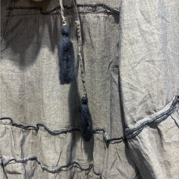 SUNDANCE Chambray Tiered Long Sleeve Tassel Top - Picture 7 of 9